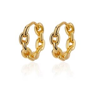 ✨ 18k Gold Plated Chain-Link Huggie Earrings – 0.5” Mini Hoops new